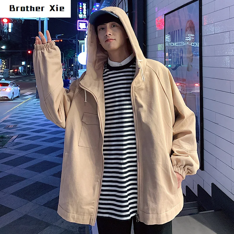 

Cotton Jacket Men's Fashion Solid Color Casual Hooded Jacket Man Streetwear Wild Hip Hop Loose Bomber Jackets Mens S-2XL