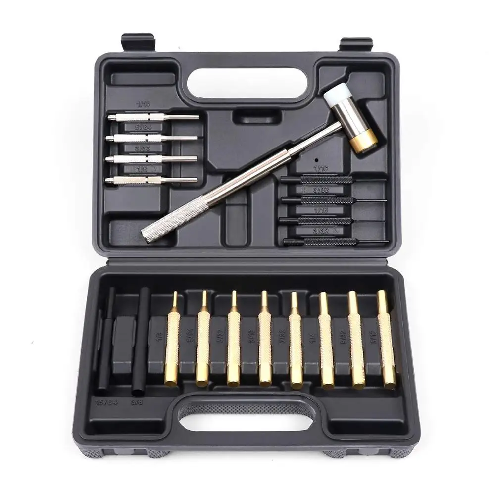 2021 -9-Pieces Gunsmith Punch Set and Hammer with Brass Hollow Steel Plastic Punches Brass Punch for Gunsmithing Maintenance