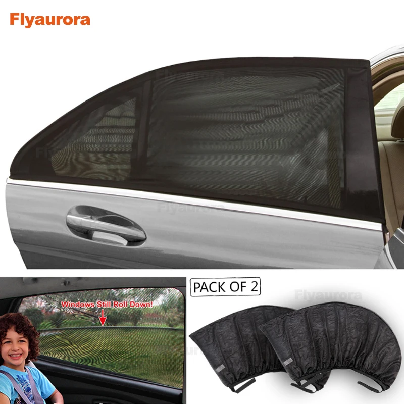 

2Pcs Window Sun Shade Black Mesh Cover Child UV Protector Shield For Most Car Auto Car Side Rear Window Sun Shade Curtain Black