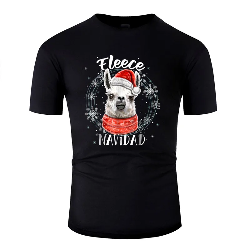Letter Fleece Navidad Christmas Llama Shirt Christ T Women Round Collar Tshirt Man Male Short-Sleeve Tee Top |