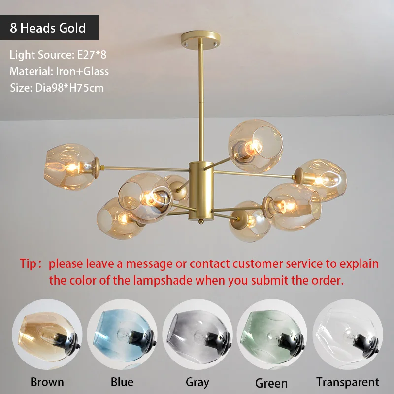 Gold-8 heads Современный Люстра светильник ing led люстры потолочный светильник s скандинавский железный светильник для столовой дома спальни магазин одежды - Цвет абажура: Gold-8 heads