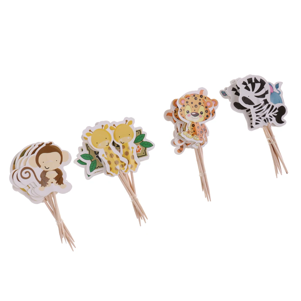 24pcs Animal Cupcake Toppers Kids Party Cake Snack Decorations, Food Picks Baby Shower Decorating Tools