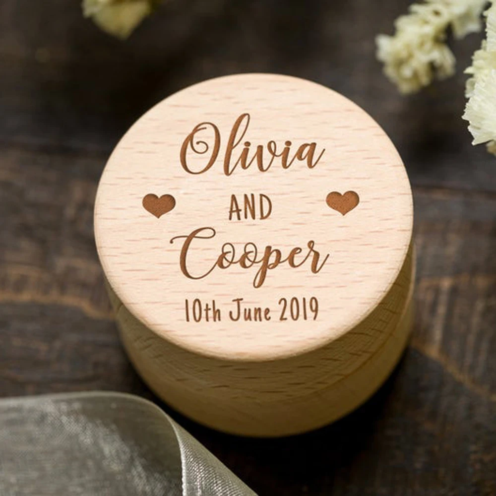 Personalized Ring Box, Wooden Unique ring box, Custom Engraved Names Wedding Ring bearer box 3