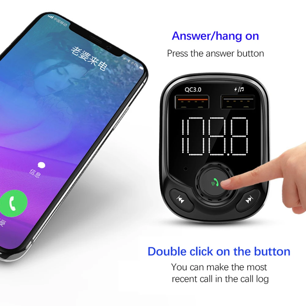 Автомобильный MP3 Радио Bluetooth плеер QC3.0 Быстрая зарядка светодиодный цифровой большой экран дисплей двойной USB fm-передатчик модуль Conector C20