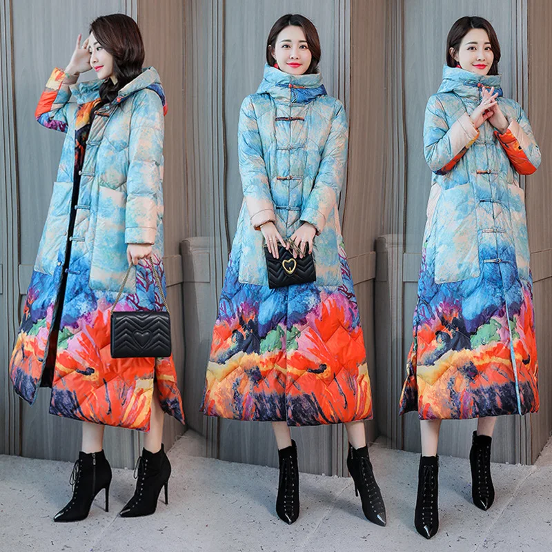 

Cotton-padded Clothes Women's Mid-length 2019 Winter New Style WOMEN'S Dress Loose-Fit Slimming over-the-Knee down Jacket Cotton