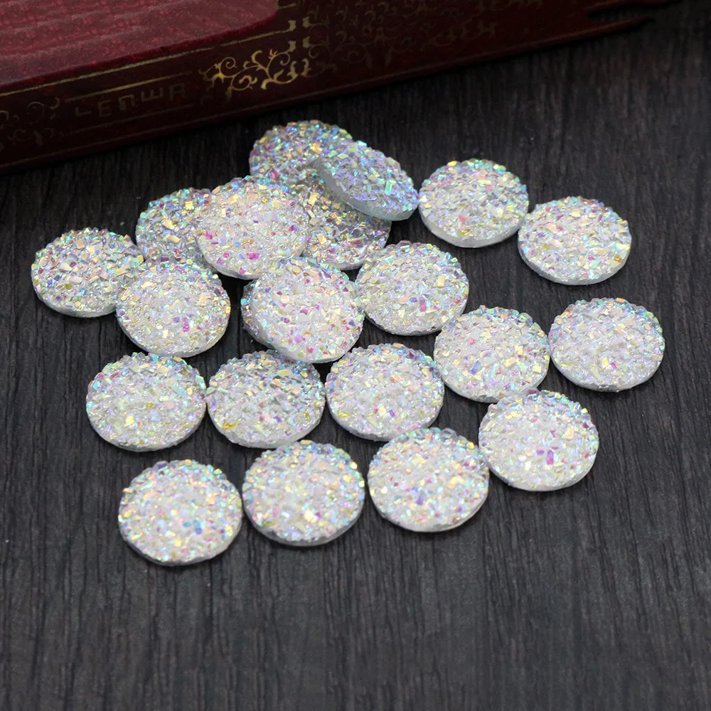 

New Fashion 40pcs 12mm White AB Color Flat Back Resin Cabochons Cameo G5-33