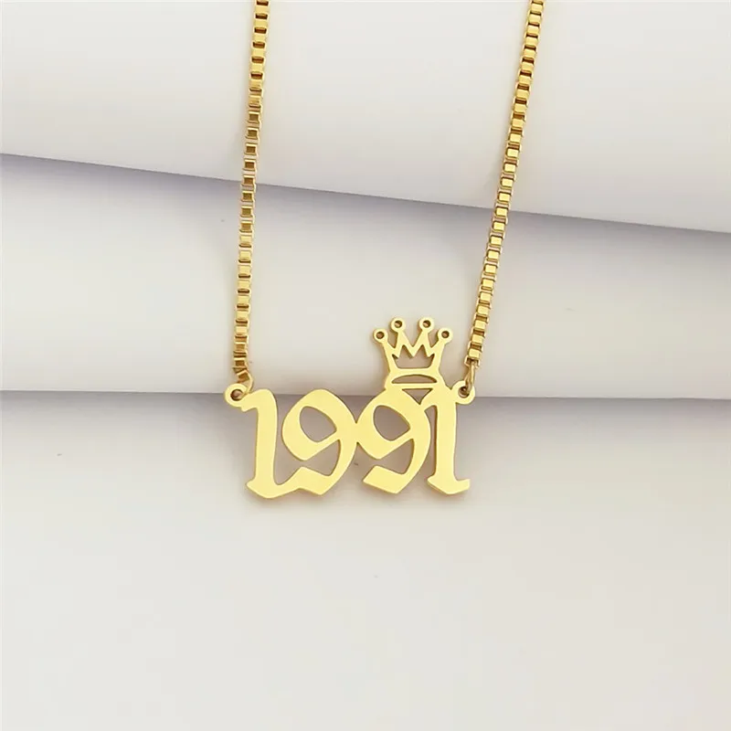 Gold 1991 10 шт объемное ожерелье для женщин и мужчин, подарок на год, Старое Английское ожерелье с цифрами, ювелирные изделия из нержавеющей стали, Золотое серебряное ожерелье-чокер - Окраска металла: Gold 1991
