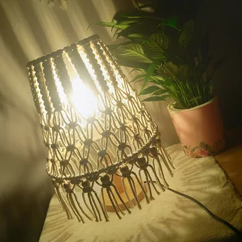 

Original Large Boho Chic Hippie Macrame Fringed Vintage Table Light Lamp Cover Lampshade Table Lamp With a Wooden Base USB Power