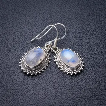 

StarGems Natural Rainbow Moonstone Handmade 925 Sterling Silver Earrings 1.25" E0704