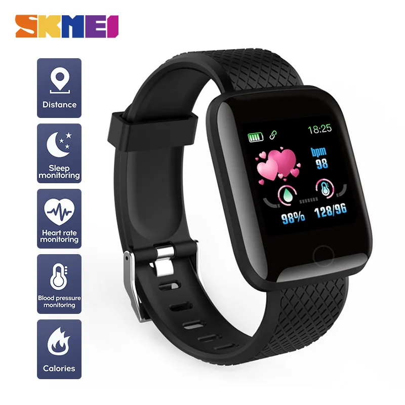 

SKMEI Color Screen Male Electronic Wristwatches Blood Pressure Heart Rate Monitor Men's Watches Relogio Masculino 116plus Clock