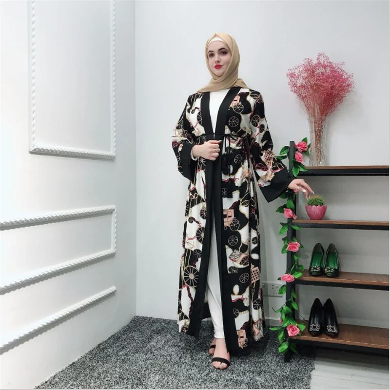 

Summer Fashion Muslim kimono Womens dubai abaya cardigan floral printed plus size islamic clothing ladies saudi abaya maxi dress