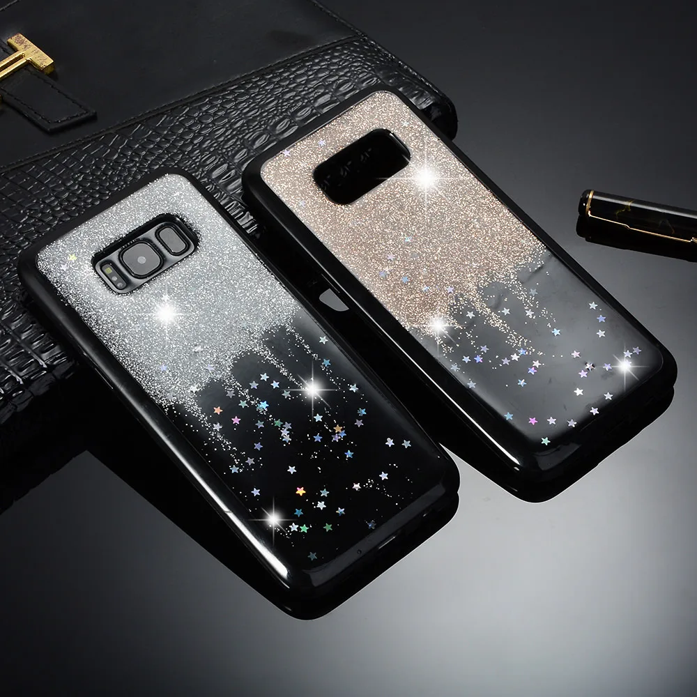 

Glitter Splicing Clear Phone Case For Samsung Galaxy S10e S7 edge Back Shell For S10 S8 S9 Plus Soft Thin Shockproof Cover Funda