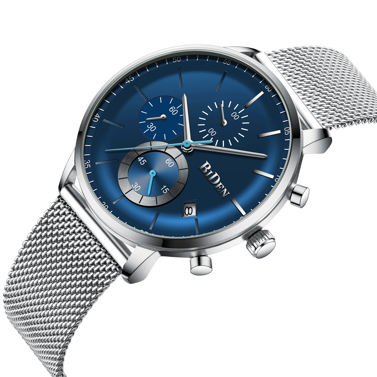 

BIDEN 2019 Stylish Men Watch Auto Date Chronograph Mesh Quartz Wrist Watch High Quality Business Male Clock Waterproof Dropship