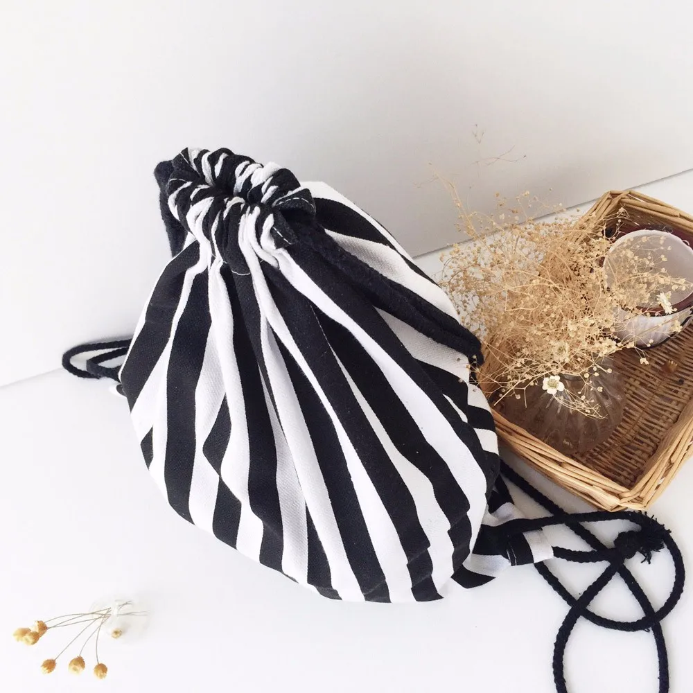 Повседневный брезентовый Рюкзак со шнурком светильник Холщовая Сумка через плечо черно-белая полоса сумки через плечо модный рюкзак