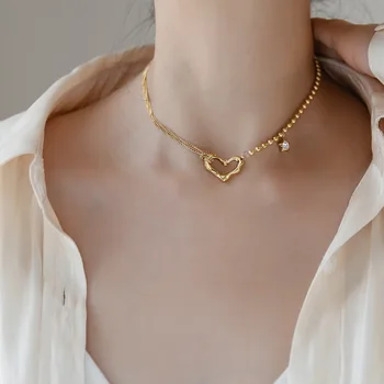 

YUN RUO Not Fade Sexy Heart Star Choker Gold Necklace European Woman Jewelry Fashion Titanium Stainless Steel Accessory Hip-hop