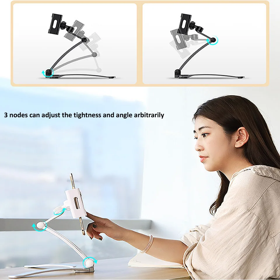 알루미늄 주방 데스크탑 전화 태블릿 홀더 스탠드 Flodable 조정 가능한 5-13 인치 태블릿 전화 데스크탑 마운트 iPad Pro 12.9