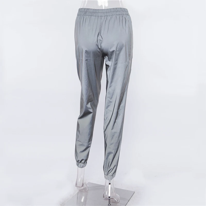 Женские Модные Светоотражающие длинные штаны для бега с карманами, шаровары с высокой талией, мешковатые брюки длиной до щиколотки
