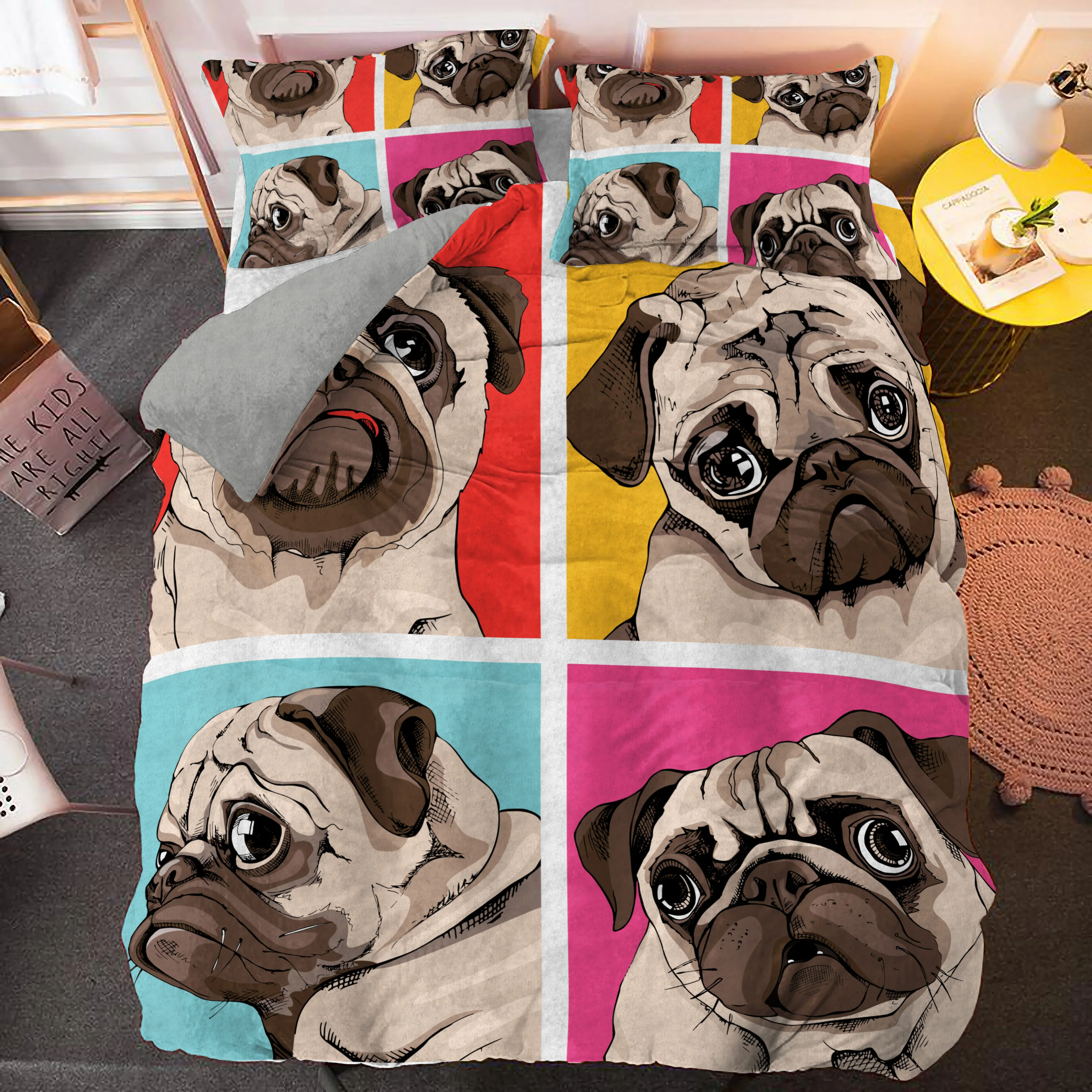 Cartoon Pug Dog Duvet Cover Set Dogs Beding Sets Bedspread 2/3pcs Queen King Size Drop Shipping Home Textile