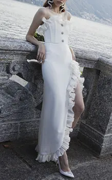 

Whtie Bandage Dress Elegant Strapless Women Nihgt CLub Banquet Wedding Evening Party Dress Sexy Dress