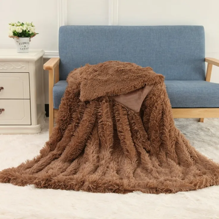 2 размера Сплошное Длинное плюшевое покрывало из полиэстера Tihcken теплое для дивана; для кровати; для автомобиля Путешествия пушистое зимнее одеяло спальня Флисовое одеяло
