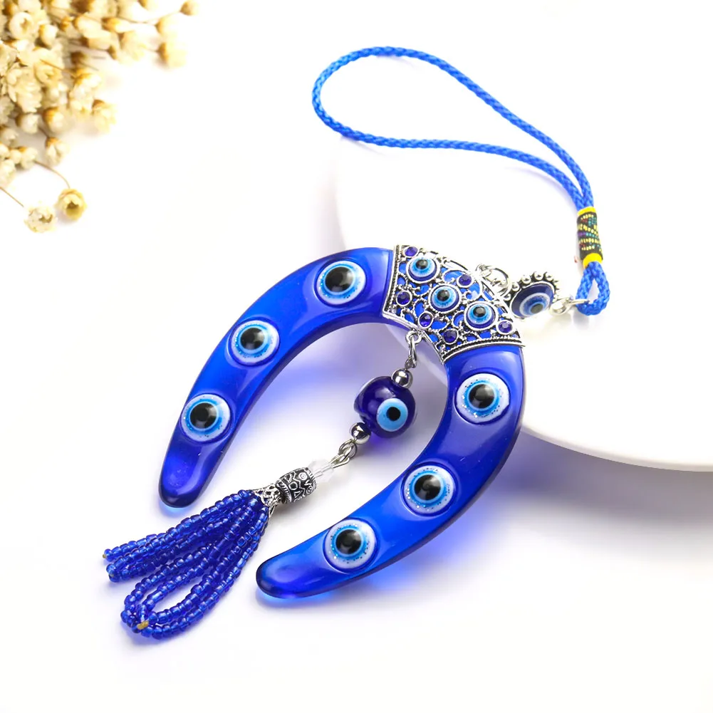 Stainless Steel Keychain Wall Hanging Pendant Charm Decoration Horseshoe Turkish Blue Devil Eye Car Pendant Keychain