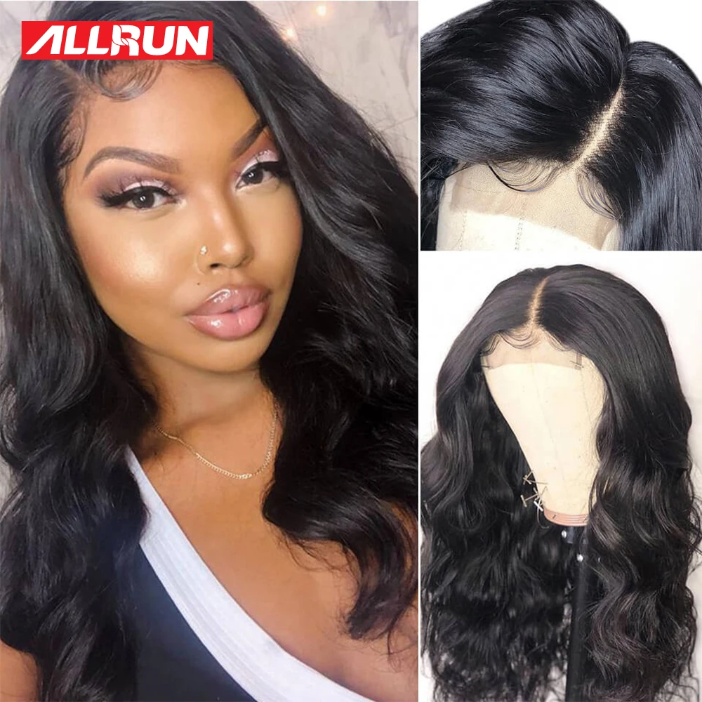 

Allrun 4*4 Lace Closure Wig Malaysia Lace front Human Hair Wigs Body Wave 130% with baby hair Non Remy Wigs For Black Women