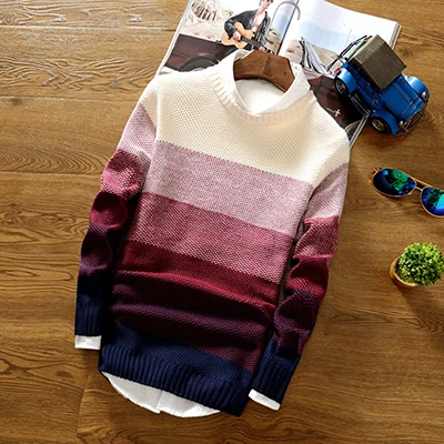 Мужские лоскутные пуловеры с круглым вырезом, свитера, вязаные мужские повседневные модные облегающие вязаные свитера больших размеров на зиму и осень, Hombre - Цвет: Wine Red