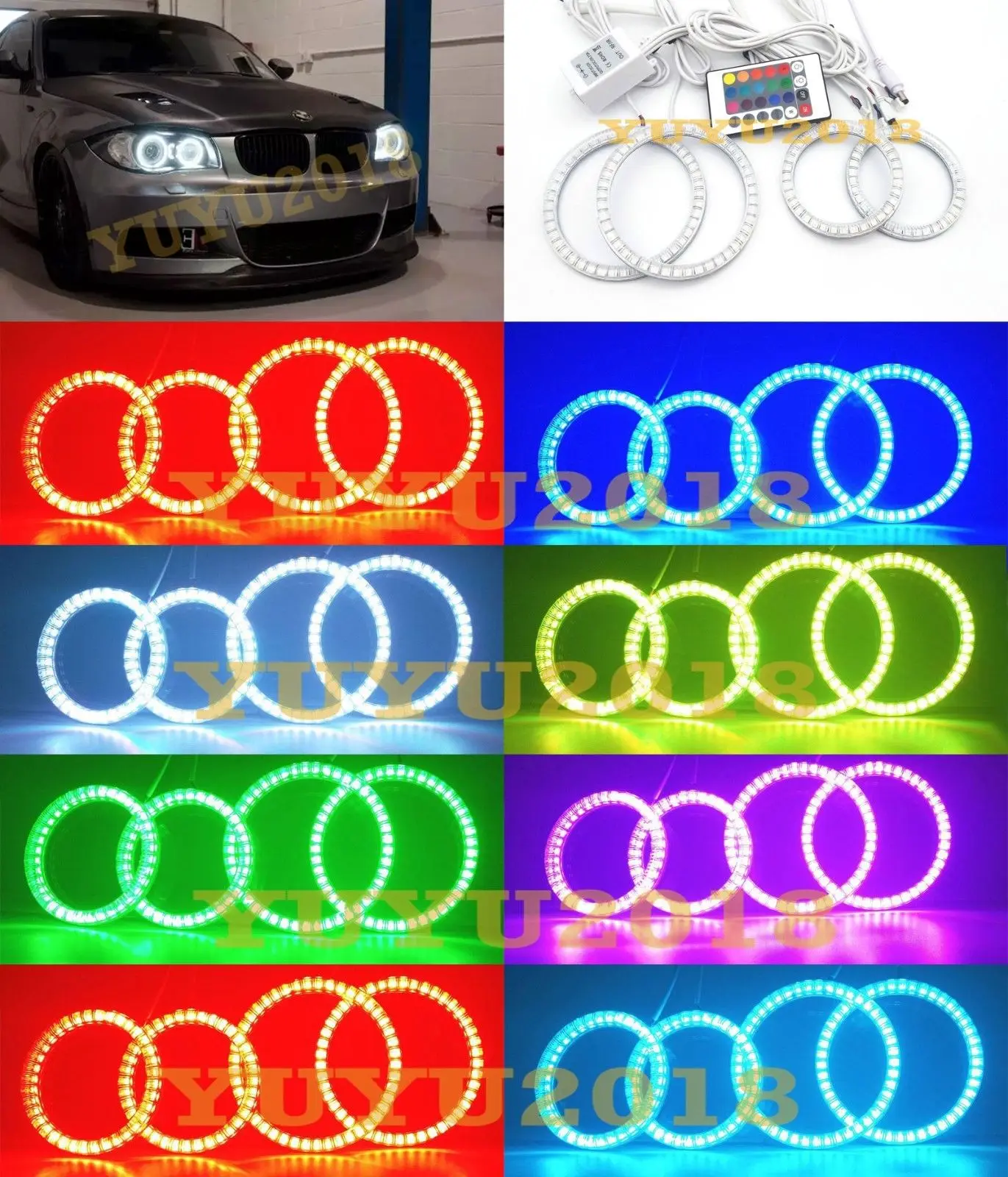 

RGB LED angle eye halo rings fit for BMW E81 E82 E87 E88 2004-2012 Xenon headlight MultiColor Devil Demon Corona Flash lamp DRL