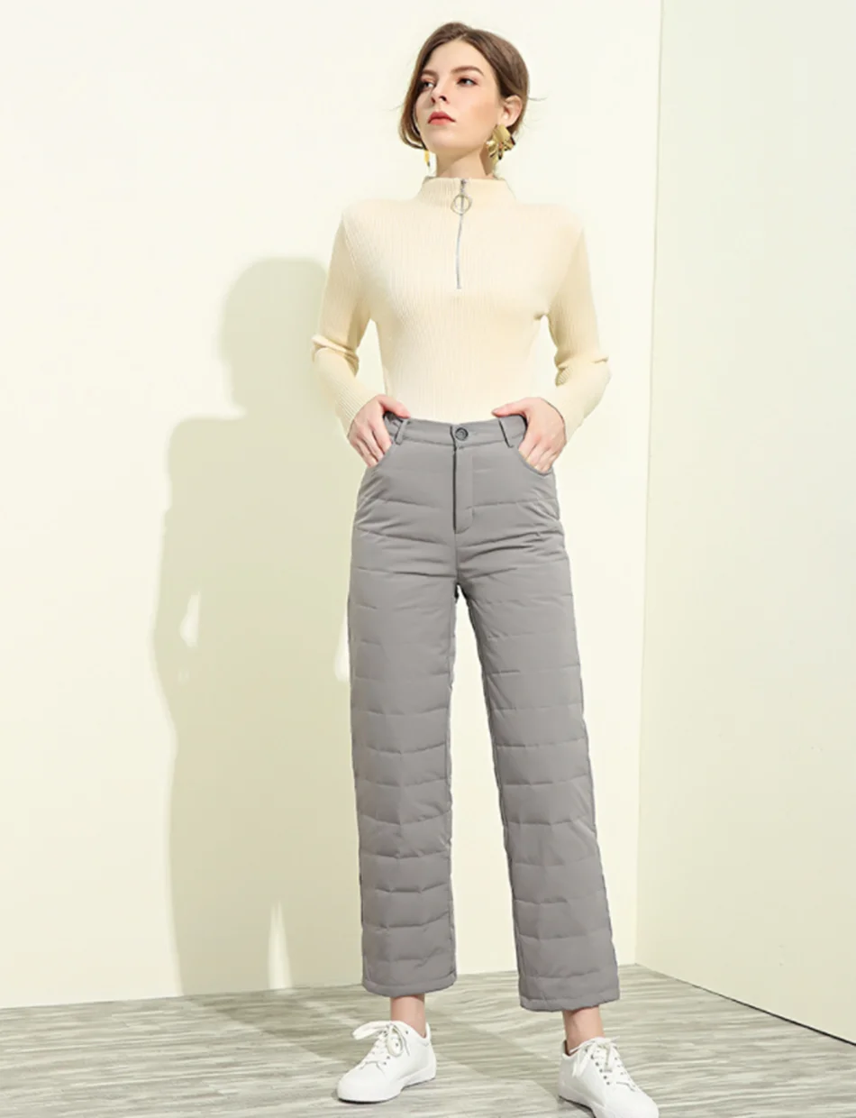 Модные облегающие зимние женские брюки с высокой талией, утиный пух, большие размеры, женские теплые плотные широкие брюки, женские брюки, OutWea