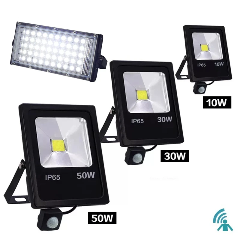 Holofote led foco com sensor de movimento, 10 w 30 w 50 w 220 v, à prova d'água ip65, para áreas externas holofote luz