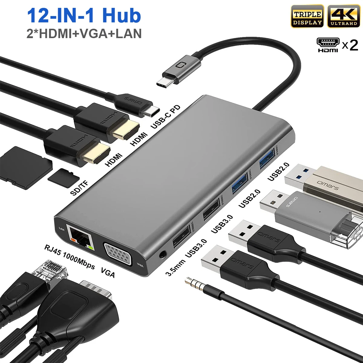 Концентратор USB C с тройным дисплеем адаптер для двух мониторов концентратор