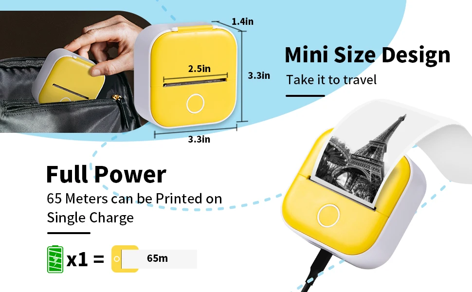 T02 Mobile Sticker Printer mini diy sticker teacher portable for Journal, Notes, Memo, Photo