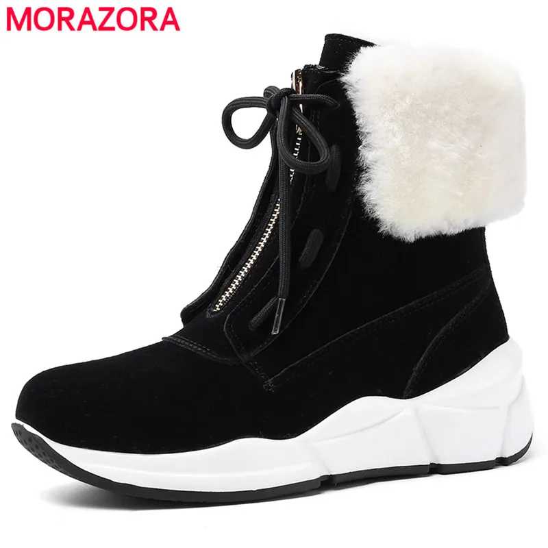 

MORAZORA 2020 Big size 34-40 high quality keep warm snow boots comfortable flat heel lace up ladies shoes 2 colors ankle boots