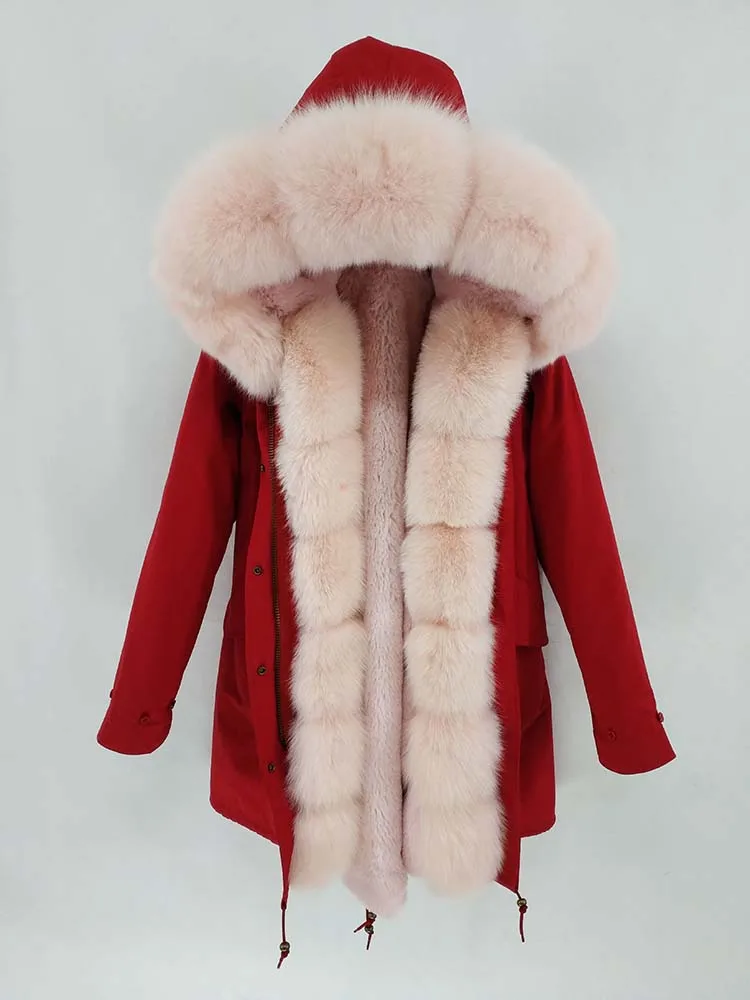 Зимняя куртка Женская водонепроницаемая длинная парка натуральный мех пальто натуральный Лисий меховой капюшон, воротник теплая верхняя одежда Уличная съемная - Цвет: 19