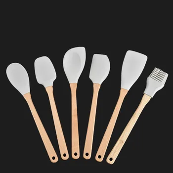 

Kitchen Set Ware Silicone Scraper 6-Piece Set Silicone Baking Tool Wooden Handle Scraper Oil Brush Set Shovel Scraper