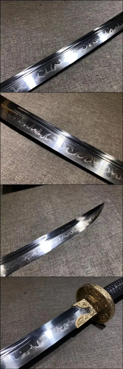 Handmade Chinese Wushu Sword Sharp T10 Clay Tempered Steel KungFu Dao Ebano Handle Sheath Saber Full Tang