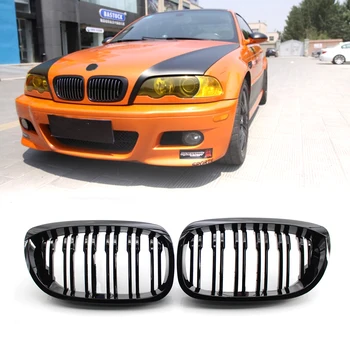 

A Pair Gloss Black 2 Line Double Slat Kidney Grille Grill For 3 Series E46 2-Door 2002-2006 Racing Grills Car Accessories
