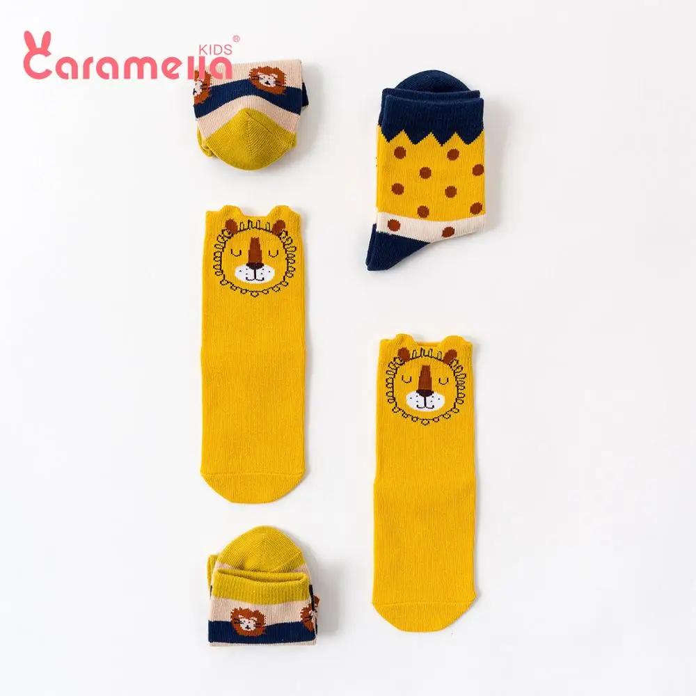Caramella Желтый Львенок; хлопок детские носки забавная Новинка для маленьких мальчиков и девочек зимние милые короткие носки в стиле унисекс дизайн