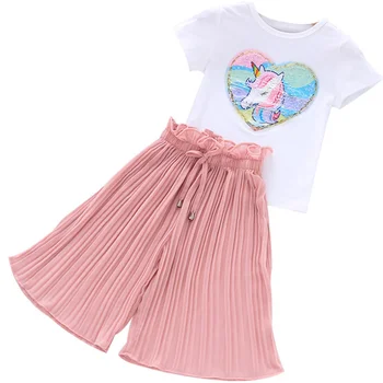 

Kids Tracksuit Suit Children Clothing 2020 Toddler Girls Clothing Sets Summer Girls Clothes Unicorn Sequins Chiffon Pants Outfit