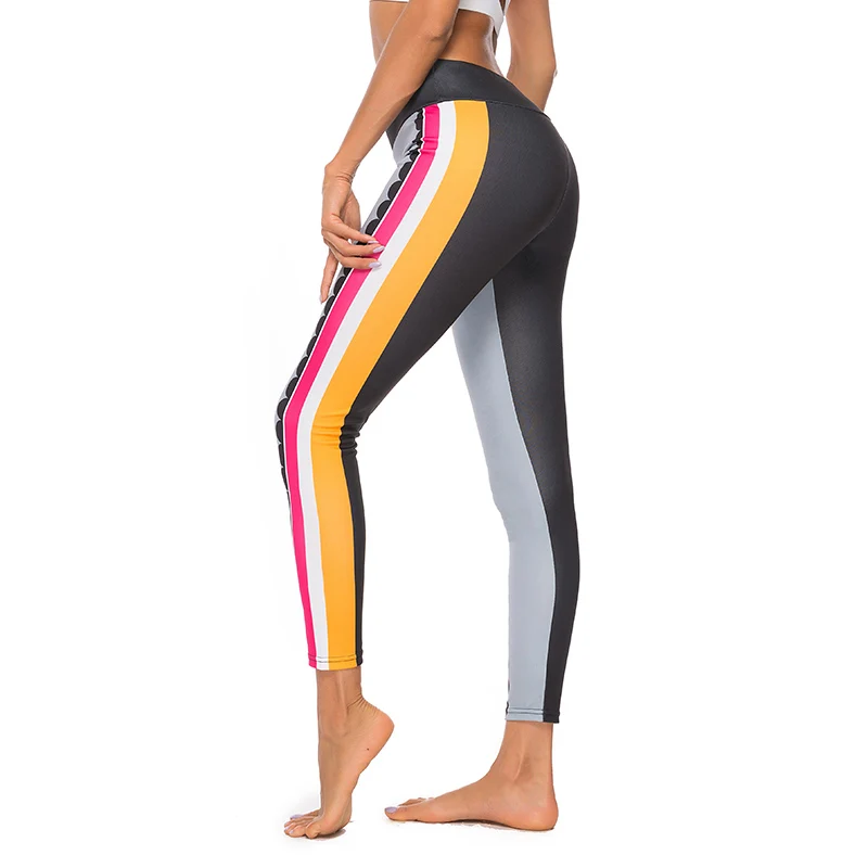 Women Striped Printing Legging Fitness Skinny Leggings Elastic Waist Women Stretchy Workout Leggings Casual Pant Legging Women