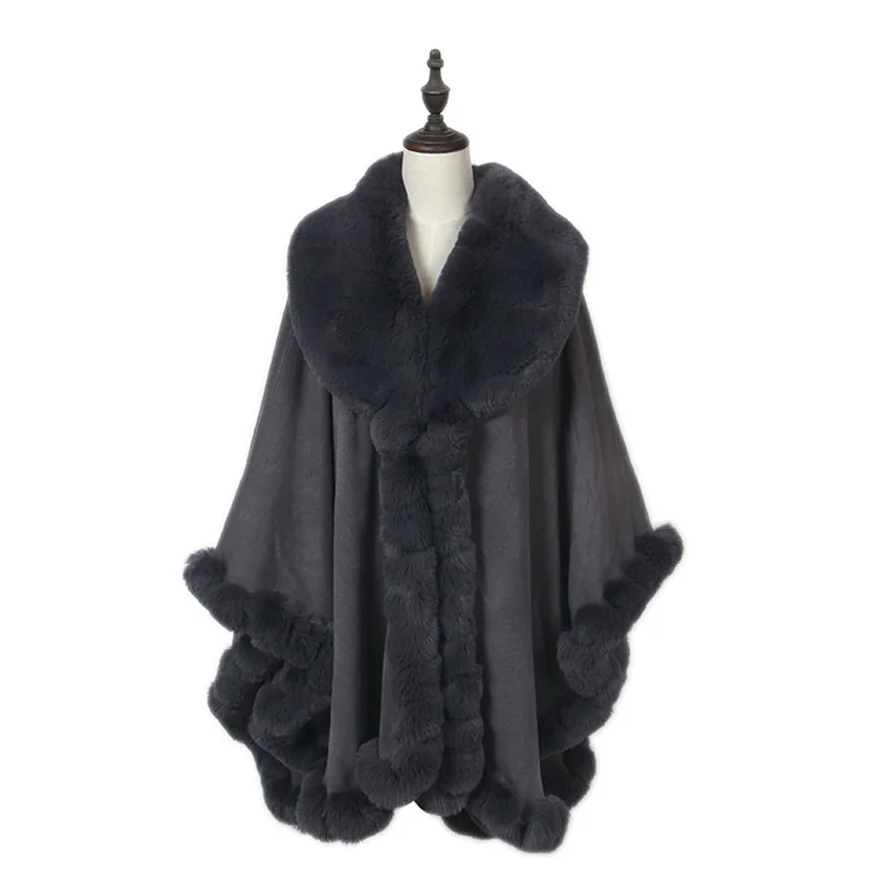 Europe and the United States autumn and winter new imitation cashmere cloak female warm solid color imitation hare hair
