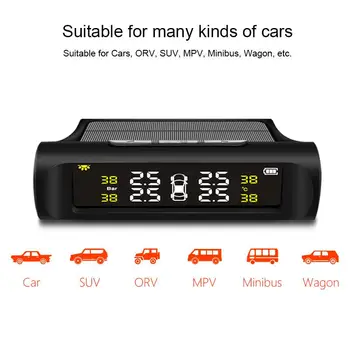 

Digital Car TPMS Tire Pressure Monitoring Alarm System Solar Wireless LCD Display with 4 External Sensor Tire Pressure Alarm