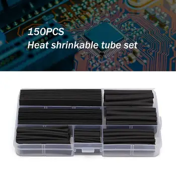 

150 pcs/lot Black Heat Shrink Tubing 2:1 Black Tube Car Cable Sleeving Assortment Wrap Wire Kit with Polyolefin Tub