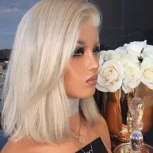 12 дюймов Модные женские светлые передние человеческие волосы парики золотые короткие парики боб парик красота Прямая поставка