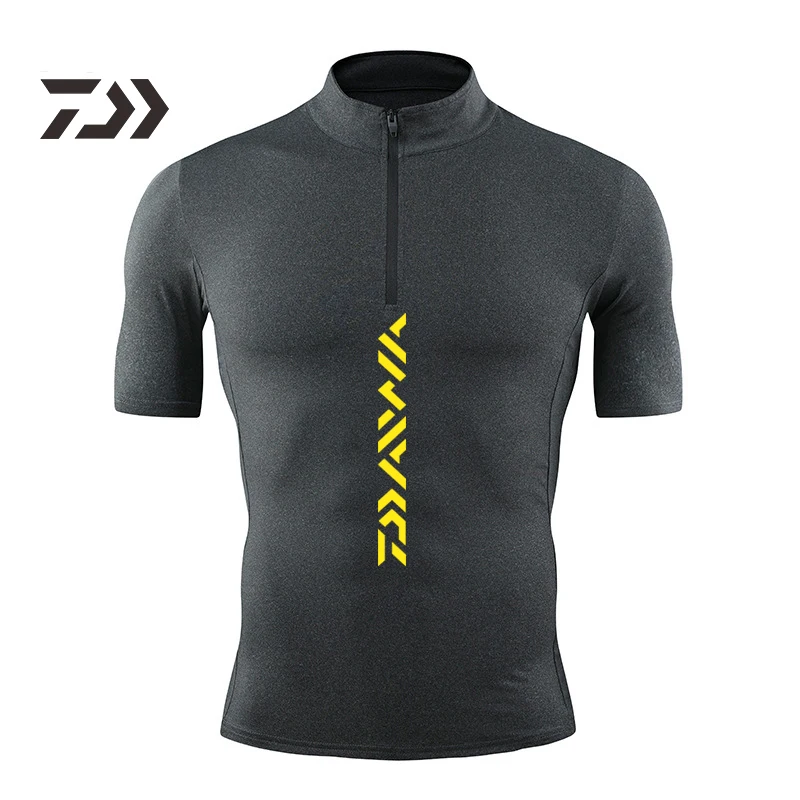 gray T-shirt Одежда для рыбалки Daiwa, мужская рубашка для рыбалки с длинными рукавами, Облегающая рубашка, Мужская быстросохнущая дышащая однотонная Спортивная одежда на молнии - Цвет: gray T-shirt