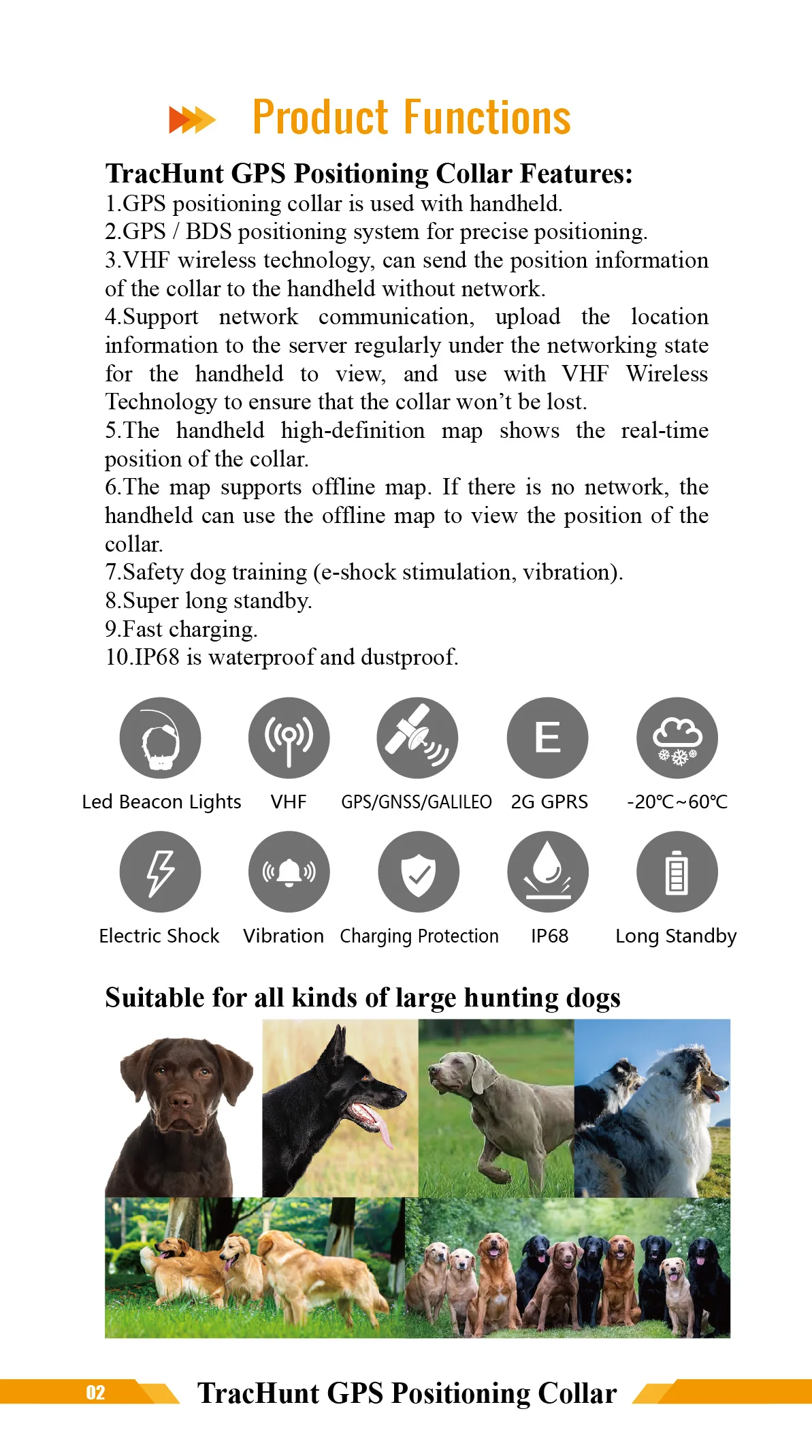 Vjoycar New IP68 Waterproof Dog GPS Tracker Collar for Hunting Without Sim Card Dog Smart GPS Tracking System Support 4G / WIFI gps tracking device