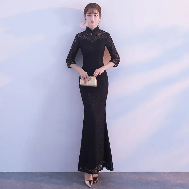 Изысканный женский китайский стиль Ципао Cheongsam сексуальное кружевное Труба Свадебное платье Элегантное Красное длинное платье с блестками Robe De Soiree - Цвет: Style 13