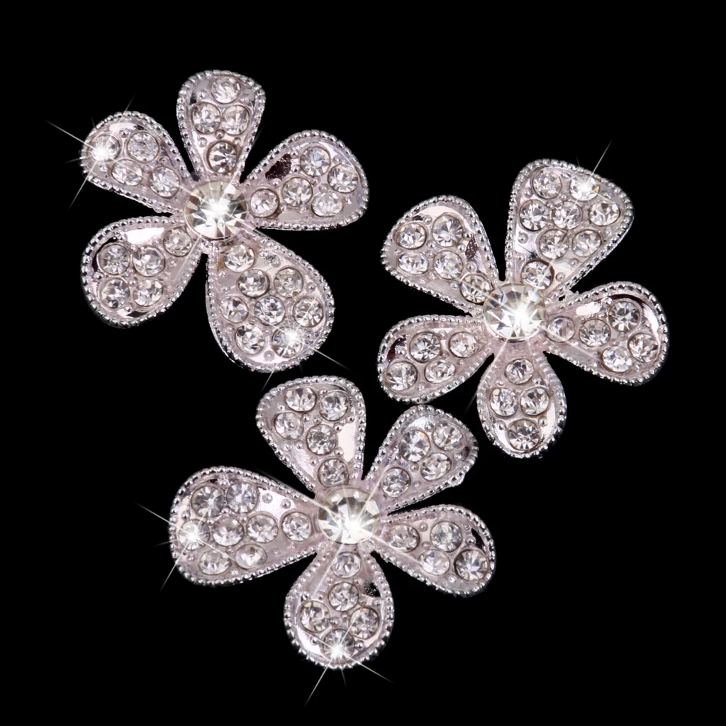 10pcs Flower Crystal Diamante Buttons Flatback Embellishments for DIY Craft