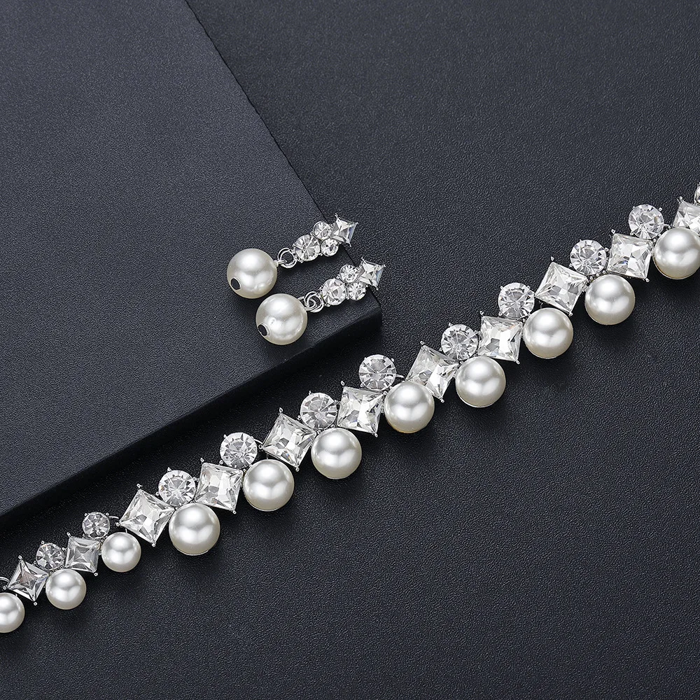 Elegantly Pearl Wedding Jewelry Sets inlay Luxury Cubic Zirconia Bridal Jewelry Set Gifts For Brides