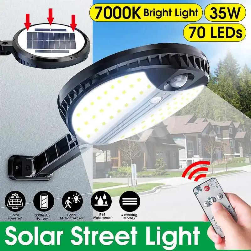 

70 LED 35W Solar Street Light IP65 Waterproof Outdoor Security Night Light Wireless Wall Lamp with Motion Sensor Remote Control